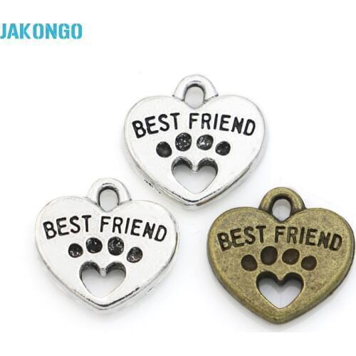 10pcs Antique Silver Plated Best Friend Heart Charms Beads Pendants for European Bracelet Jewelry Making DIY Handmade 15x15mm