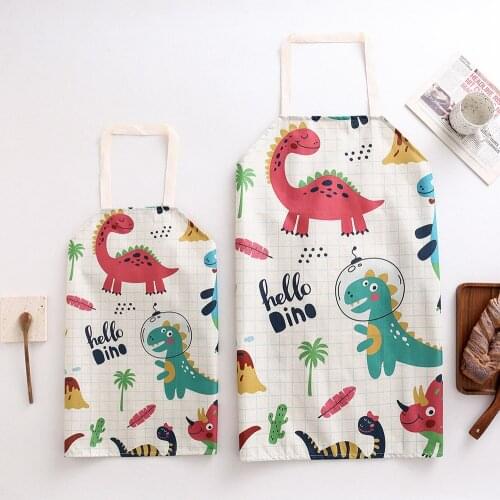 2PCS Cute Dinosaur Parent-Child Apron Cartoon Linen Sleeveless Aprons For Adult Children Painting Bibs Family Cleaning Tools
