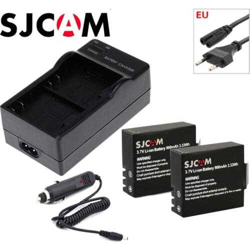 2x 3.7V 900mAh Rechargable Battery+ Dual Battery Charger + Euro / Car Cable For SJCAM SJ4000 WiFi SJ5000 WiFi M10 Action Camera