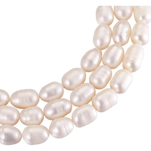 3 Strands Natural Cultured Freshwater Pearl Beads Rice Shape Loose Beads for DIY Necklace Bracelet Jewelry Making Creamy White