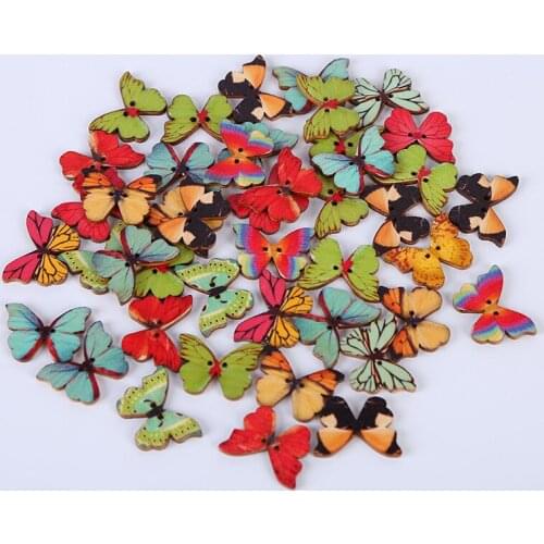 50PCS 2 Holes Colorful Butterfly Wooden Buttons Fit Sewing And Scrapbooking Sewing Clothes For Craft DIY Apparel Mix Decoration