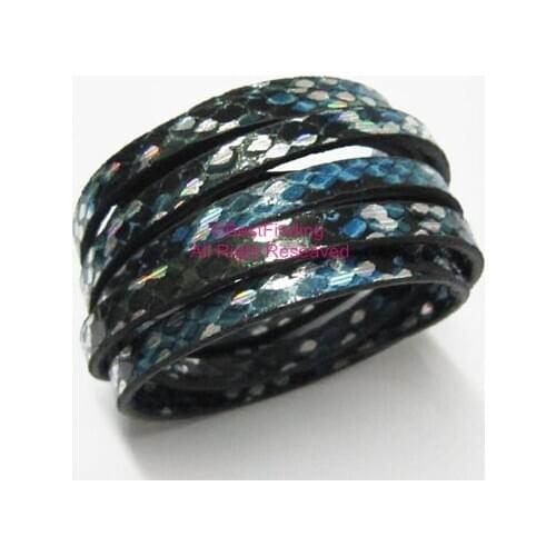 5x2mm Flat leather cord 5mm Dark green snake skin leather cord