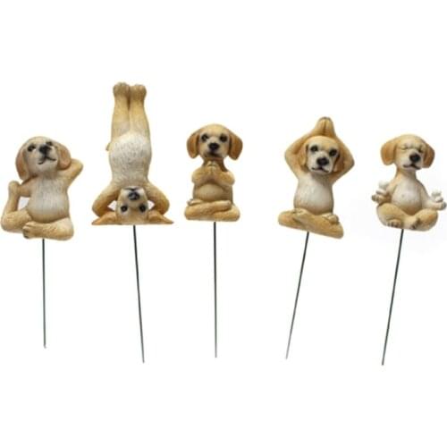 77JF Yoga Dog Statue Set Miniatures Garden Decoration Plant Pot Porch Flower Patch Window Terrace Balconies Tabletop Ornaments