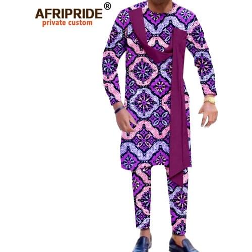 African Men`s Clothing Print Shirts and Pants 2 Piece Set African Attire Wedding Suit Prom Dress Dashiki Outfits Casual A2116017