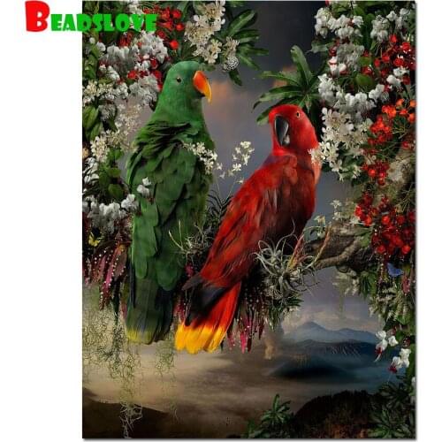 Flowers parrots lover diamond embroidery full square round 5d diy diamond painting cross stitch rhinestone pictures
