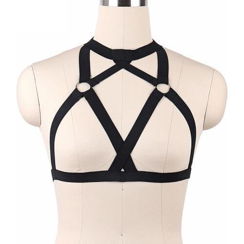 Harajuku Hot Body Harness Elastic Body Cage Bra Gothic Bondage Top Chest Harness Studded Sculpting Garter Belts Crop Tops O0003