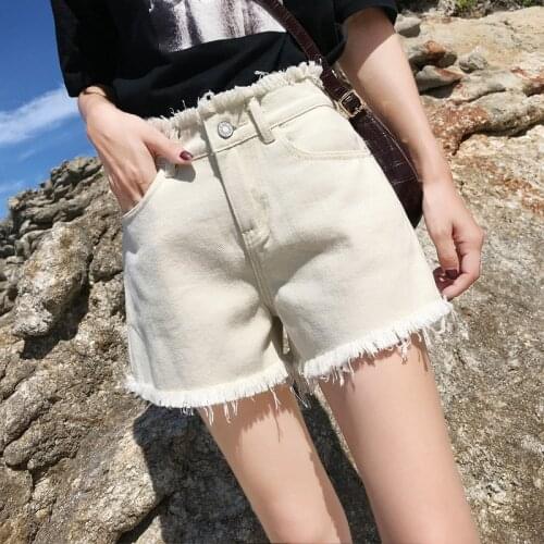 White Denim Shorts High Waist Large Size Wide Summer Mom Hot Tassel Shorts Loose Leg Streetwear Womens Jeans Shorts Femme