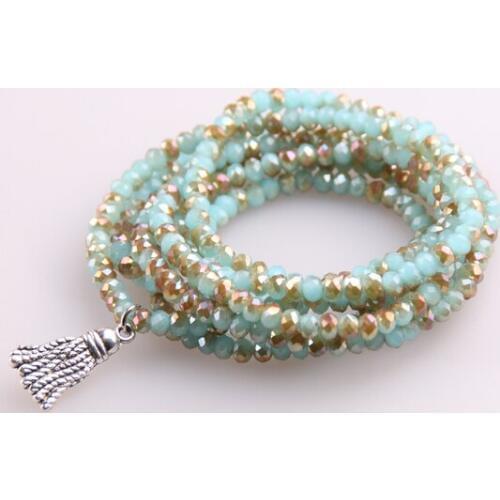 Free shipping 5 Strands Crystal with Alloy Tassel Beads Stretched Bracelets Handmade Blue Pacet Bead Yoga Bracelet & Necklace
