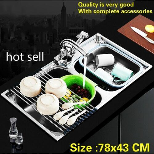 Free shipping Household standard multifunction kitchen double groove sink 304 food grade stainless steel hot sell 780x430 MM