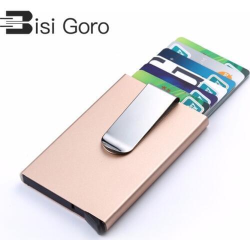 BISI GORO 2019 Men Women Card Holders Slim Aluminum ID Credit Case Money RFID Blocking Metal Wallet Travel Mini Wallet Automatic