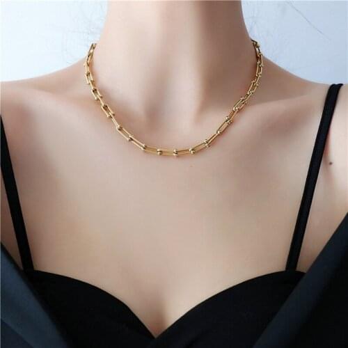 2021 Metal Chain Necklace Choker Female Individual 18 k Gold Plated Fashion Stainless Steel Woman Girl Gift Accessory Washable