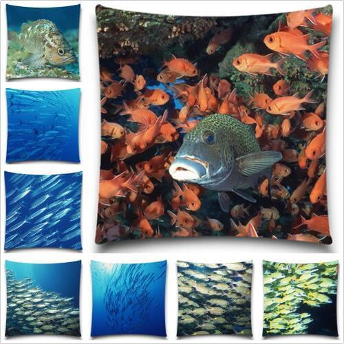 Undersea World Pillow Cover fish pattern Chair Pillow Colorful soft Decorative Pillows case creative Sofa Cushion Cover