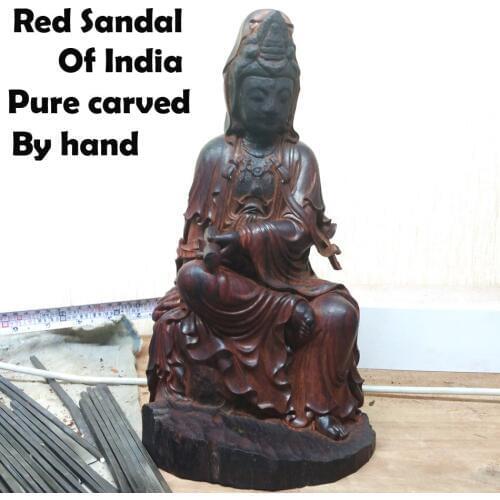 Woodcraft Buddha Lobular Red Sandalwood of indian Statue pure carved by hand heirloom and cellection Chinese Figure Carving