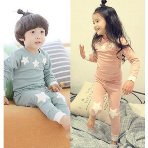 Children sleepwear boy pajamas girls nightgown kids star pajamas set,nightclothes for boys 2-10T cotton girls thermal underwear