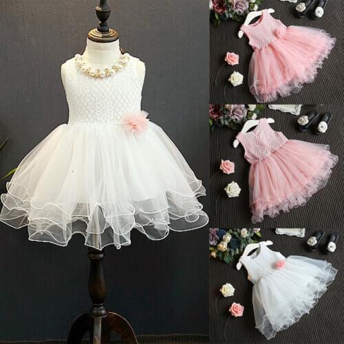 Princess Kids Girls Dress Lace Flower Ball Gown Party Formal Sleeveless Braidmaid Tulle Tutu Girl Dress 2-7Y