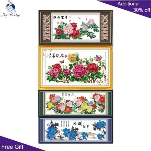 Joy Sunday Peony Home Decor H010(1)H019(2)H019(4)H019(6) Wealthy Peony Fortune Comes With Blooming Flowers Cross Stitch kits