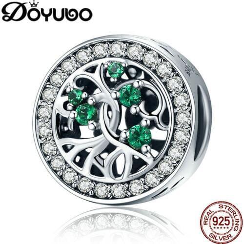 DOYUBO Hot Sale 925 Sterling Silver DIY Charms With Green & White Cubic Zircon To Fit Snake Bangles Solid Silver Beads ADD014