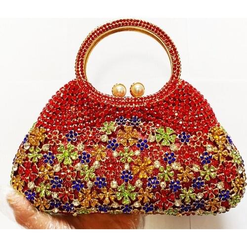 Blue/Green/Red Diamond Wedding Purse Elegant 100% Handmade Crossbody Handbags Large Capacity Lady Phone Clutches Mini Minaudiere