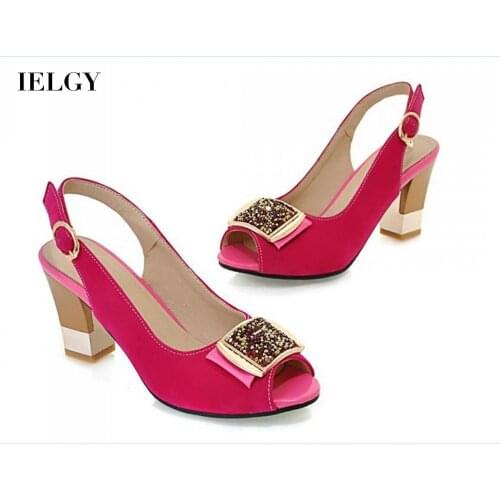 IELGY sexy large size mid heel matte shallow mouth Womens sandals solid color fashionable fish mouth thick heel