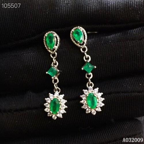 KJJEAXCMY 925 sterling silver inlaid natural emerald earrings new classic ladies ear stud support test