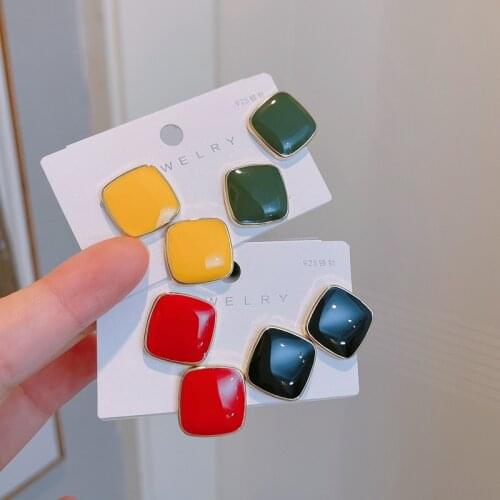 Korean Trendy Colorful Geometric Square Stud Earrings for Women Girls Simple Gold Color Metal Stud Earring Summer Jewelry Gifts