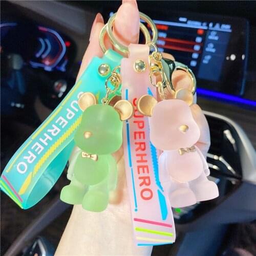 Korean Keychain Cute Crystal Bow Tie Bear Anime Key chain Womens Bags Keychain Accessories Friends Couple Gift Keychain