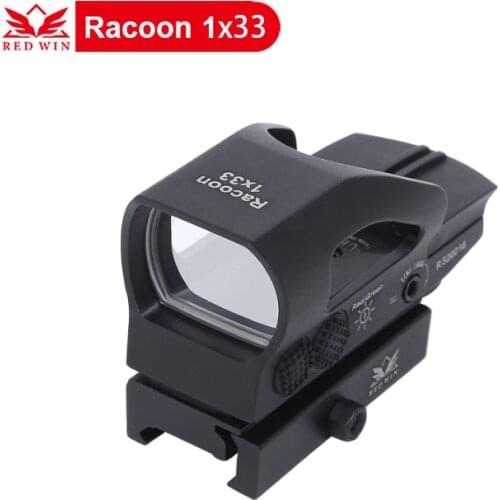 Red Win Red & Green Multi Reticle 1 MOA Adjust 6 level Digital Illumination Weaver/Pica QD Mount Base Racoon 1x33 Red Dot Scope