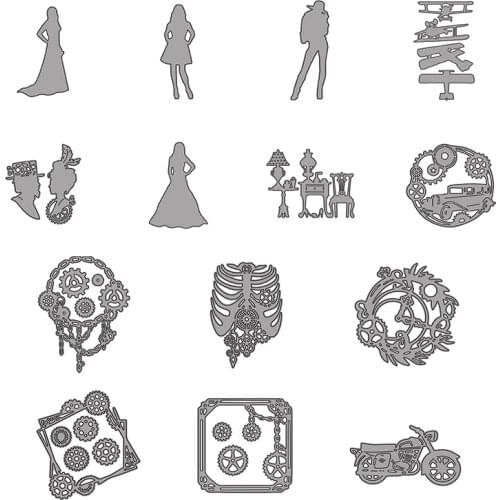 Time Gear Woman Plane Motorcycle Metal Cutting Dies for Diy Scrapbooking Album Paper Cards Decorative Crafts Embossing Die Cuts