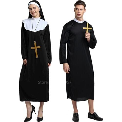Missionary Cosplay Costumes for Adult Halloween Carnival Priest Nun Long Robes Religious Pious Catholic Church Vintage Medieval