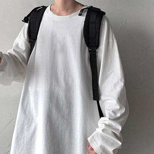 2021 Men Long Sleeve T-shirt Plus Size Solid All Match Round Neck Male Basic Loose Tee shirt Korean Couple Casual Autumn Tees
