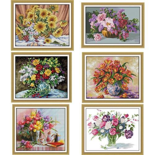 Beautiful flowers vase count cross stitch set 14ct flower series DIY needlework handmade embroidery kit home decoration painting