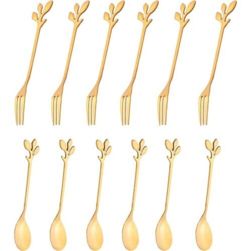 12 Packs of Stainless Steel Fork and Spoon Set, Ice Cream Tea Coffee Spoon Tableware Kitchen Tableware