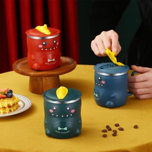 Norbi Milk Cup Glass Mugs Handle Drinkware Double insulation Cartoon Dinosaur Creative Glass Coffee Tea Drinks Dessert Cup