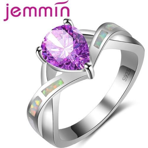 New Arrival White Fire Opal Ring Purple Water Drop Stone Fashion Jewelry Women Opal Rings Size 6 7 8 9