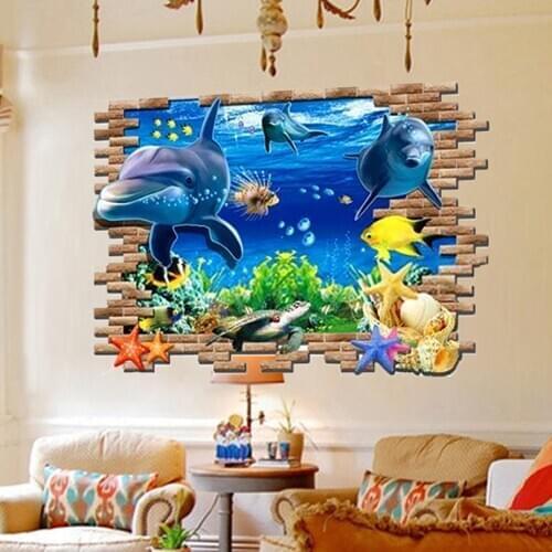 NEW Creative wall sticker 3D three-dimensional wall stickers The dolphins Wall Sticker Interesting wall stickers 9168022