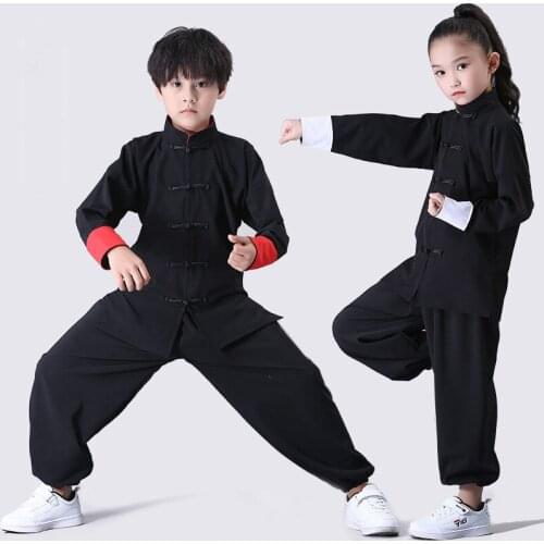 Boys Girls Martial Arts Clothes Practice Clothing Chinese Kung Fu Tai Chi Clothing Long Sleeve Training Performance Costume