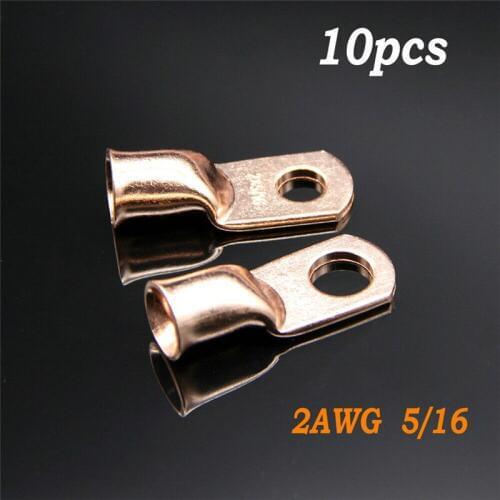 Wire Ring Terminal Copper Car Audio Terminals 2 AWG Gauge 5/16 Connectors Battery Cable Connector lugs Terminals 10pcs