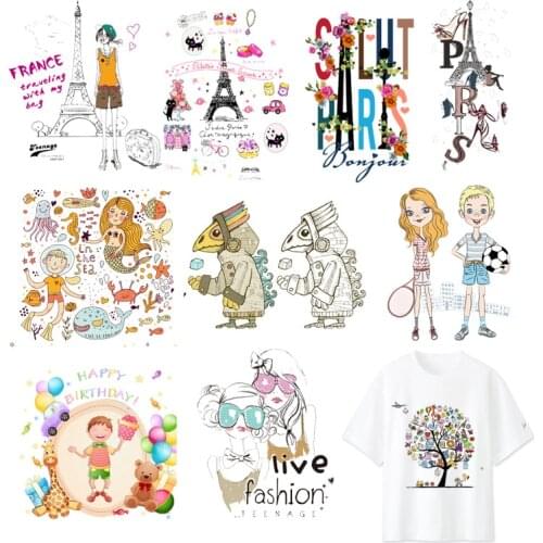 Iron On Patches Cute Owl Boy/girl Heat Transfers Stickers For Stripes Clothes Decor DIY Kids Patch Washable Print Applique F