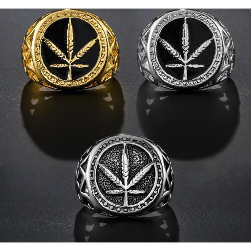 CHENGXUN Vintage Maple Leaves Middle East Jewelry Arab Muslim Islam Ring for Men Women Retro Allah Ring Punk Antique Gold