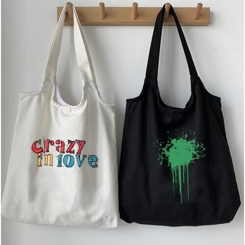 Letter Female Large Capacity Canvas Bag Fun Punk Vintage Fashion Casual Shoulder Bag Kpop Harajuku Fun Shopping Tote Bags Women