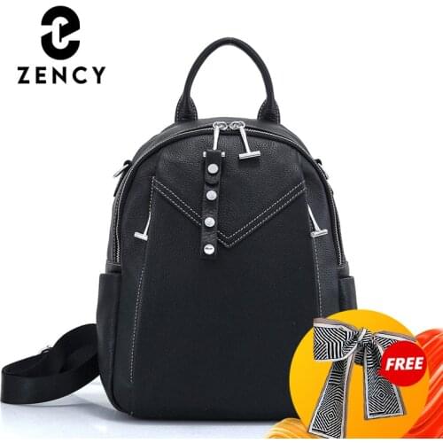 Zency Classic Fashion Backpack Soft Cowhide Leather womens Knapsack Anti-theft High Quality Multifunctional Bag For Female