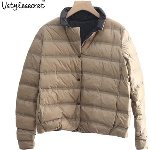 Ultralight White Duck Dow женская куртка Women Puffer Jacket In Autumn Winter Solid Both sides Can Wear Fashion Coat U10821