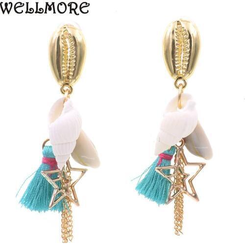 WELLMORE Metal star shell Drop Earrings For Women Boho Wedding Vintage Dangle Statement Earrings Jewelry Party Girl Gifts Bijoux
