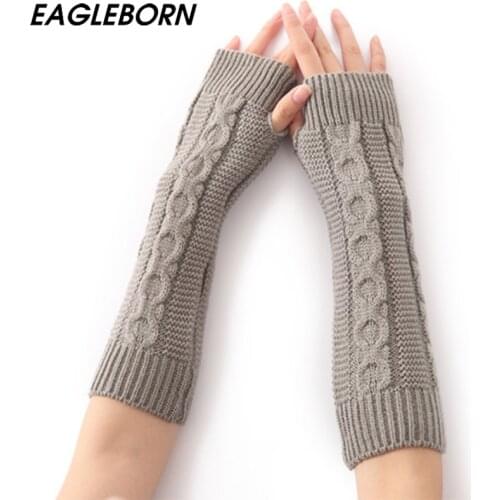 EAGLEBORN Women Winter Arm Warmers Fingerless Long Gloves Solid Warm Mittens Elbow Thread Knitted Sleeves 8cm*31cm Glove
