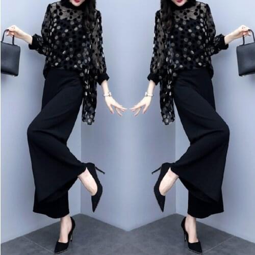 Single/set 2020 spring and summer new large size loose polka dot top two-piece fashion wide-leg pants suit women foreign style