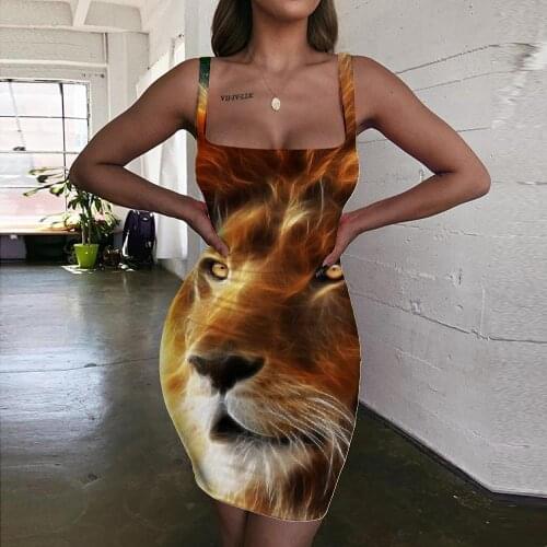 Giyu Brand Lion Dress Women Animal Ladies Dresses Anime Halter Sleeveless Galaxy Sundress Harajuku Bodycon Dress Womens Clothing