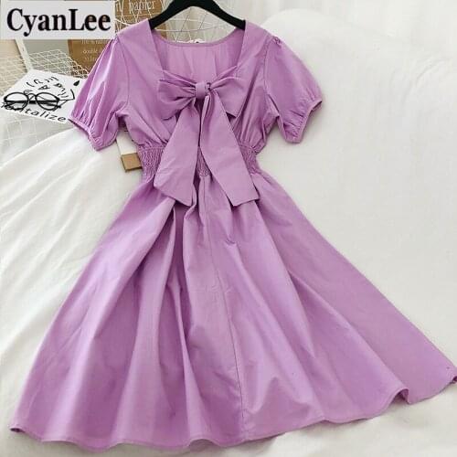 Cyanlee Dress Women Sexy Backless Lace Up Bow Vestidos Elegant Robe Solid Slim Fit High Waist Dresses Big Swing Korean Clothes