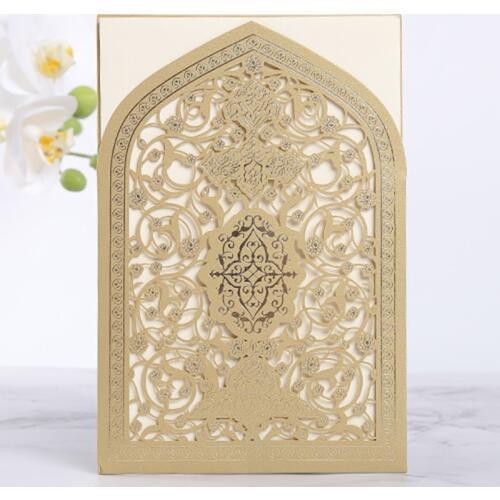 10pcs Laser Cut Wedding Invitation Cards Customized Islamic Muslim Card Greeting Card Ramadan Decoration Party Favors Supplies