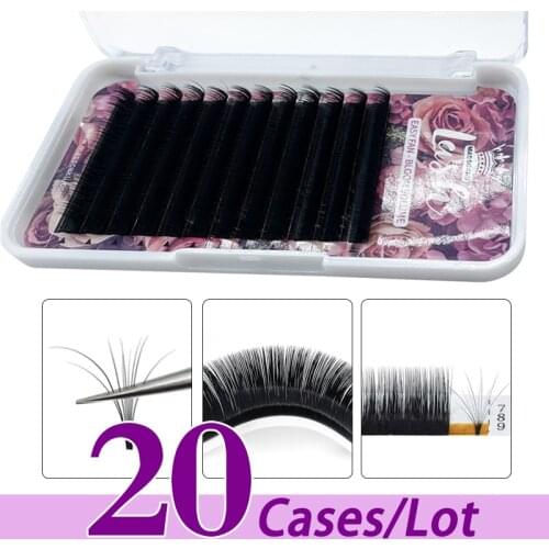 20case/lot Wholesale 8-20mm quick fans fast fanning c/d curl soft and good quality korean Pbt fiber eyelash extensions