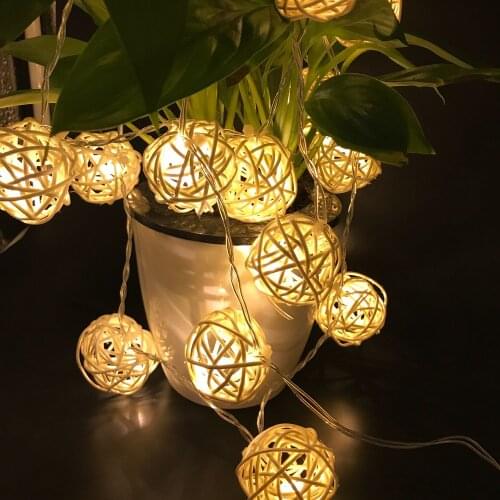20 Rattan Balls USB LED String Lights Battery Garland Cotton Ball Light Chain Guirlande Lumineuse Holiday Christmas Lights Ball